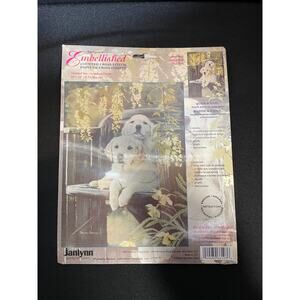 Embellished Counted Cross Stitch, Golden Labrador Retriever Puppies.